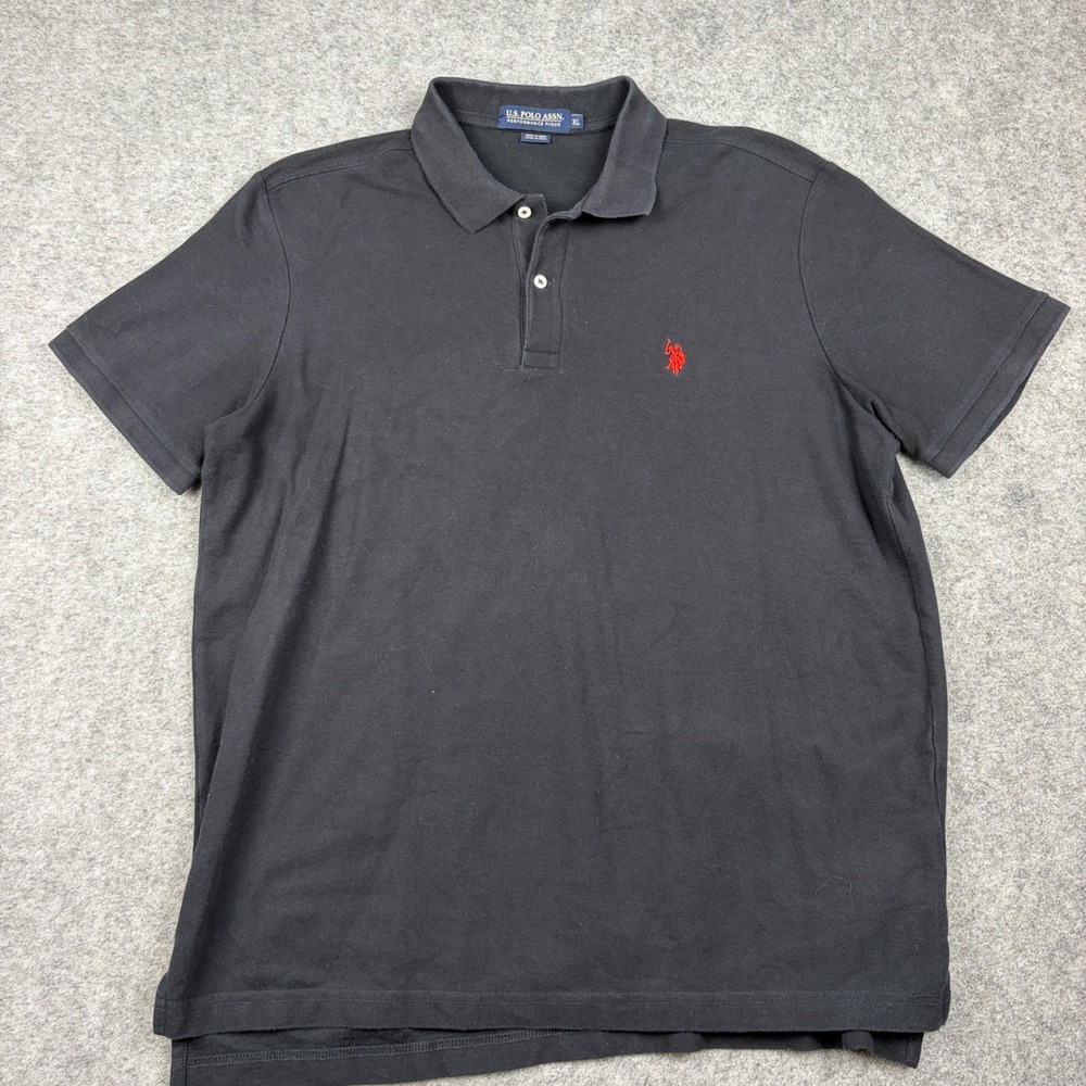 US Polo Assn Polo Shirt Mens Extra Large Black Performance Pique Short Sleeve